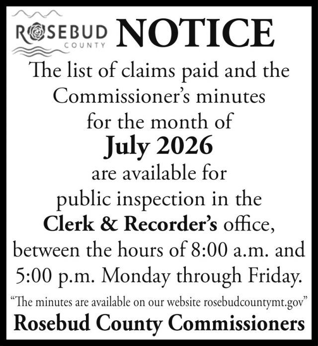 Public Notice Available Now, Rosebud County, Forsyth, MT