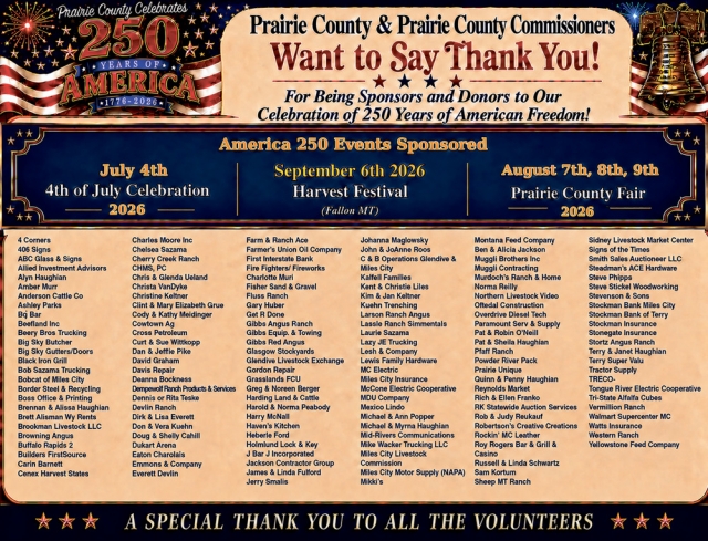 Thank You, Sponsors!, Prairie County & Prairie County Commissioner