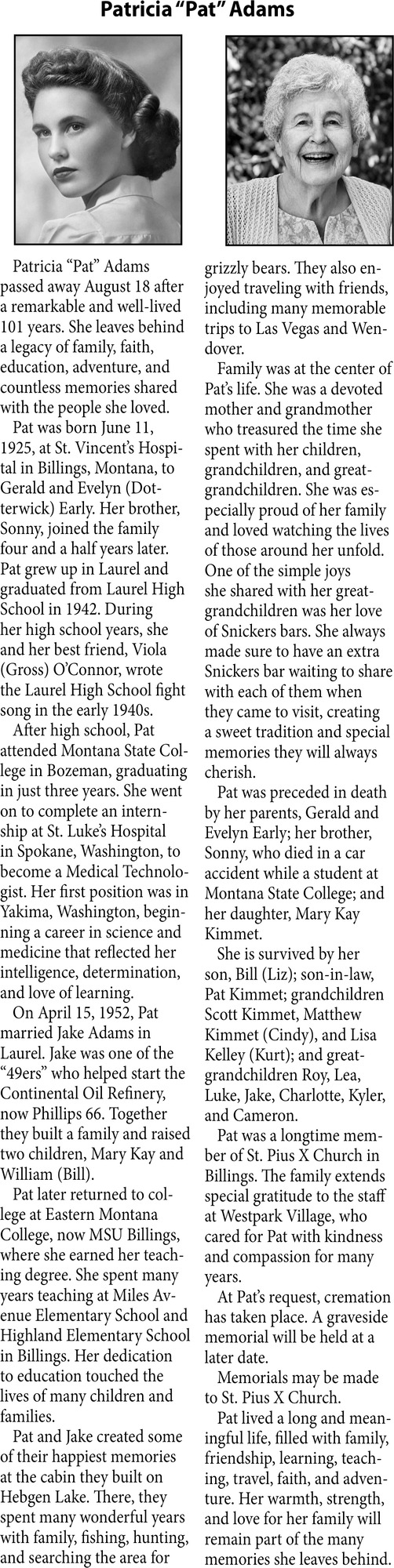 In Loving Memory, Patricia "Pat" Adams