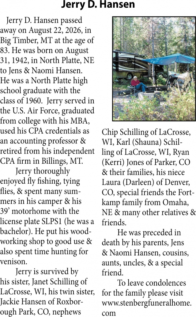 Celebration of Life, Jerry D. Hansen