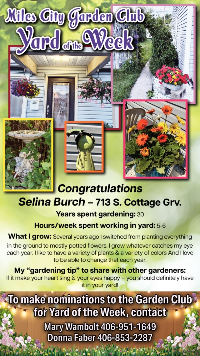Nominate Your Neighbor Now, Miles City Garden Club
