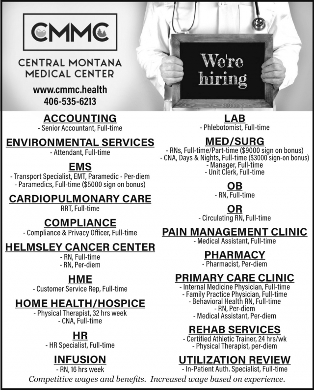 Multiple Healthcare Positions Jobs , Central Montana Medical Center, Lewistown, MT