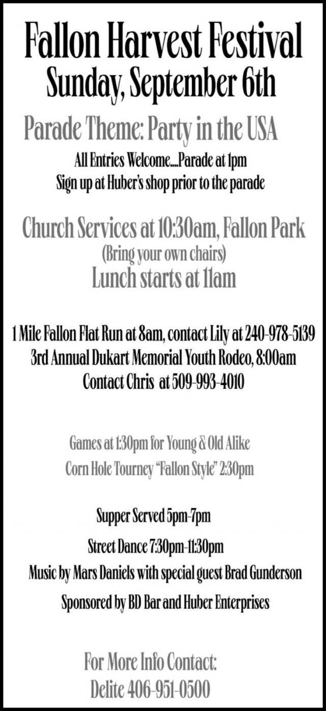 Join The Party In The USA, Fallon Harvest Festival - September 6, 2026