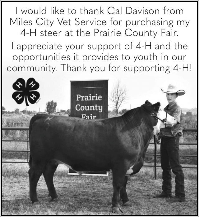 Thank You Cal Davison, Prairie County 4-H