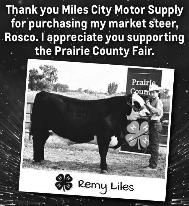 Thank You Miles City Motor Supply, Prairie County 4-H