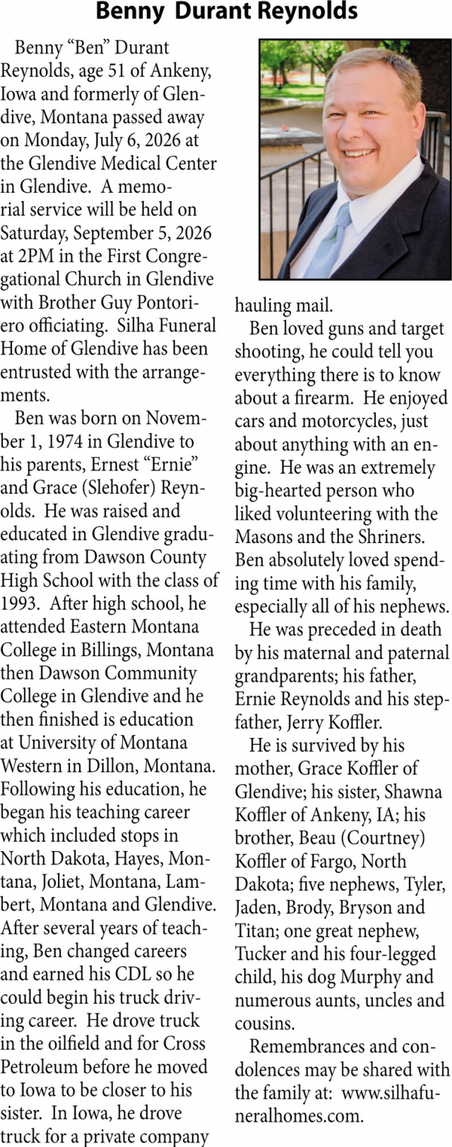 Celebration of Life, Benny Durant Reynolds
