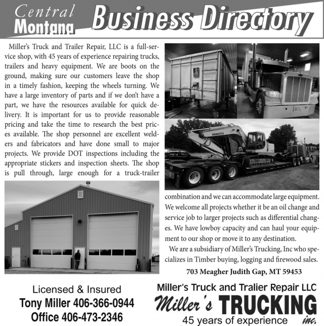 Full Service, Fast Turnaround, Miller's Truck and Trailer Repair LLC