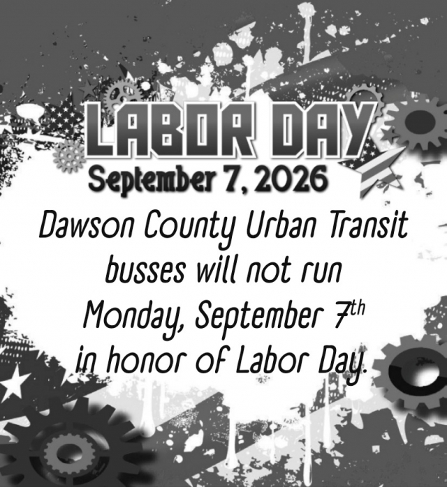 Labor Day Schedule Change, Dawson Urban Transportation, Glendive, MT