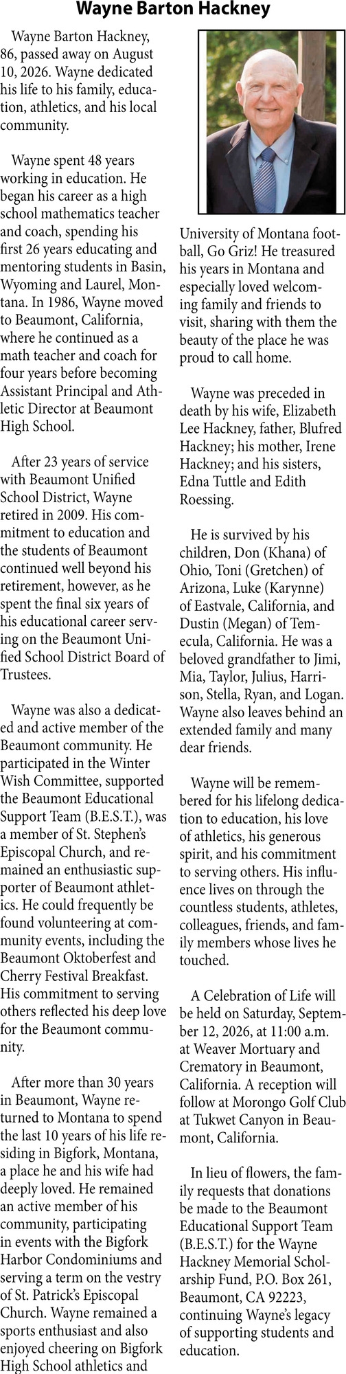 In Loving Memory, Wayne Barton Hackney