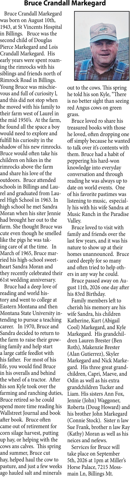 In Loving Memory, Bruce Crandall Markegard