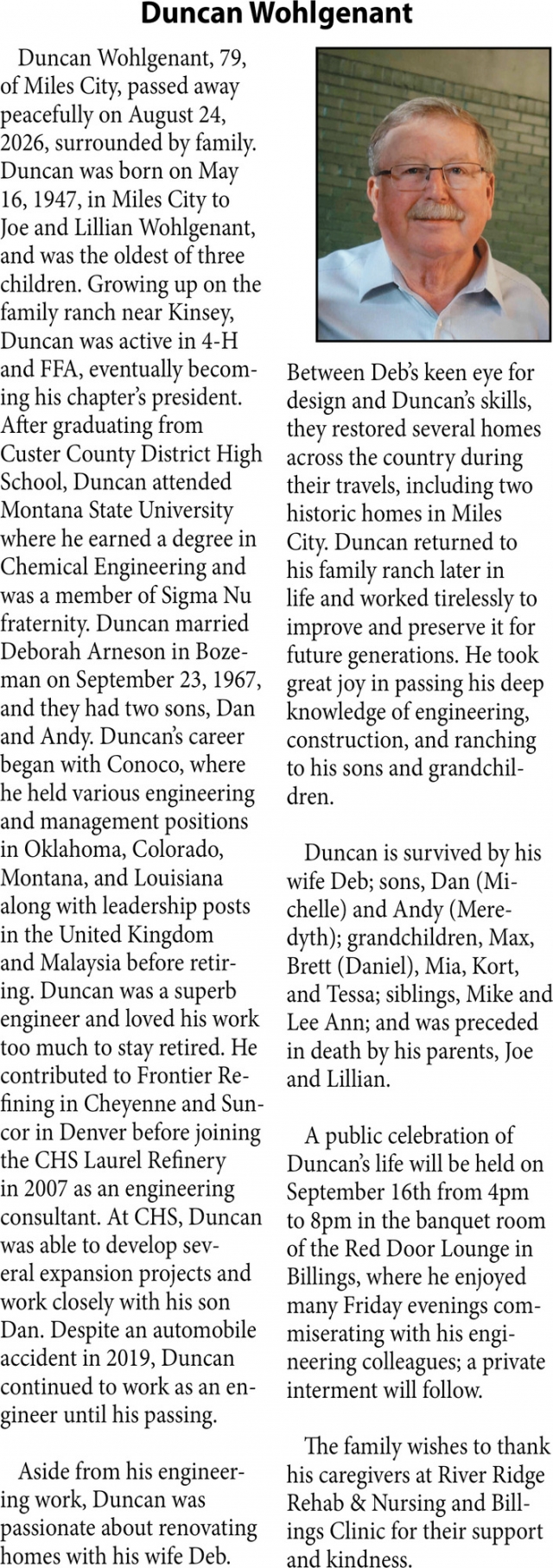 In Loving Memory, Duncan Wohlgenant
