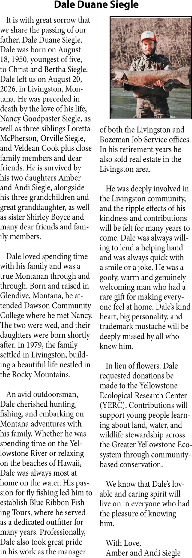 In Loving Memory, Dale Duanne Siegle