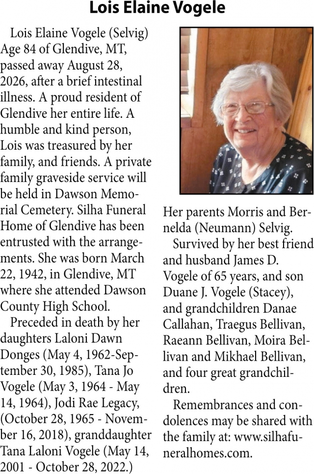 In Loving Memory, Lois Elaine Vogele