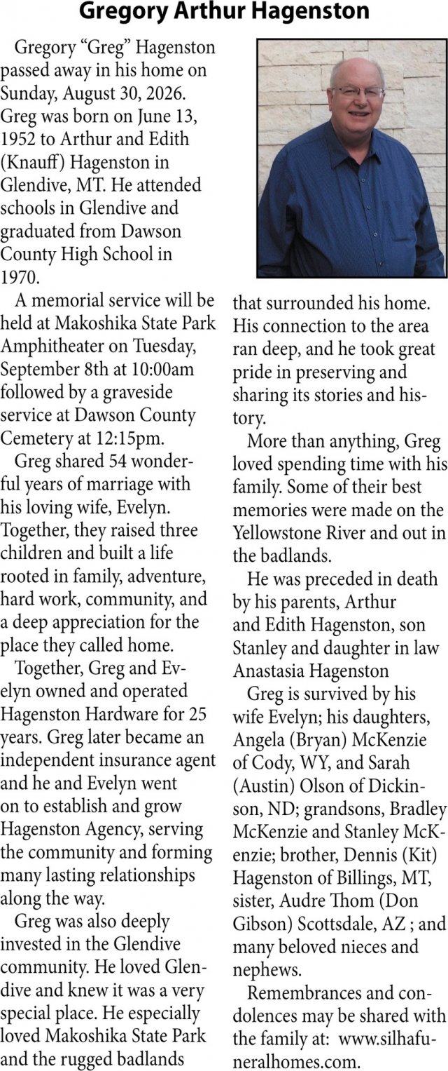 Celebration of Life, Gregory Arthur Hagenston