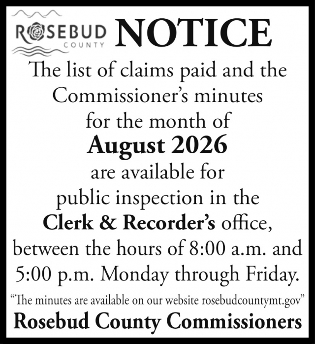 Public Notice Available Now, Rosebud County, Forsyth, MT