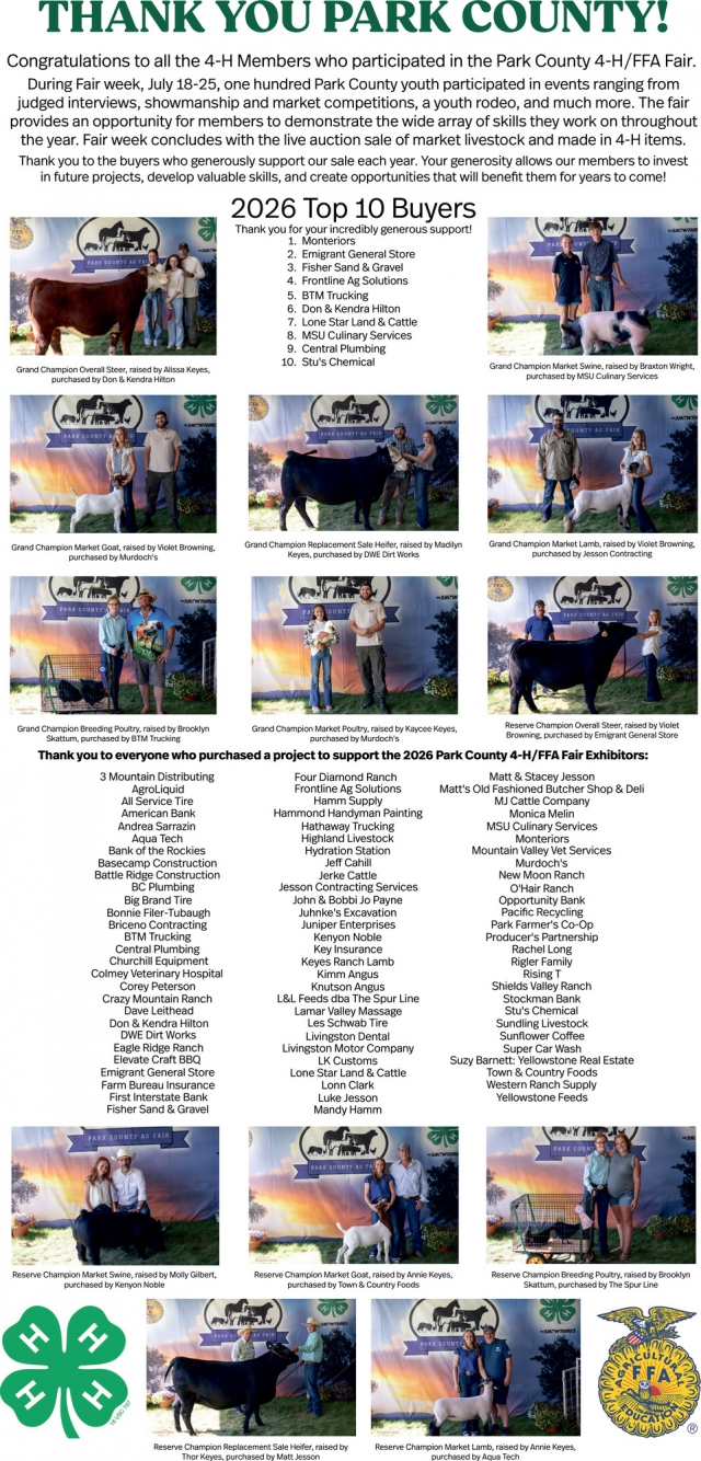 Thank You for Believing in Us, Park County 4-H