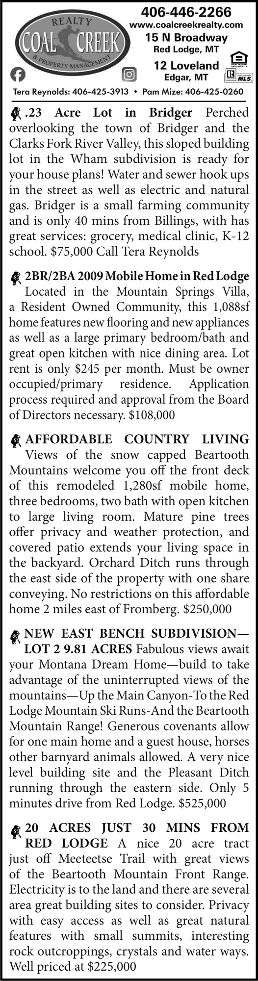 Move-In Ready, Priced Fair, Coal Creek Realty & Property Management, Edgar, MT