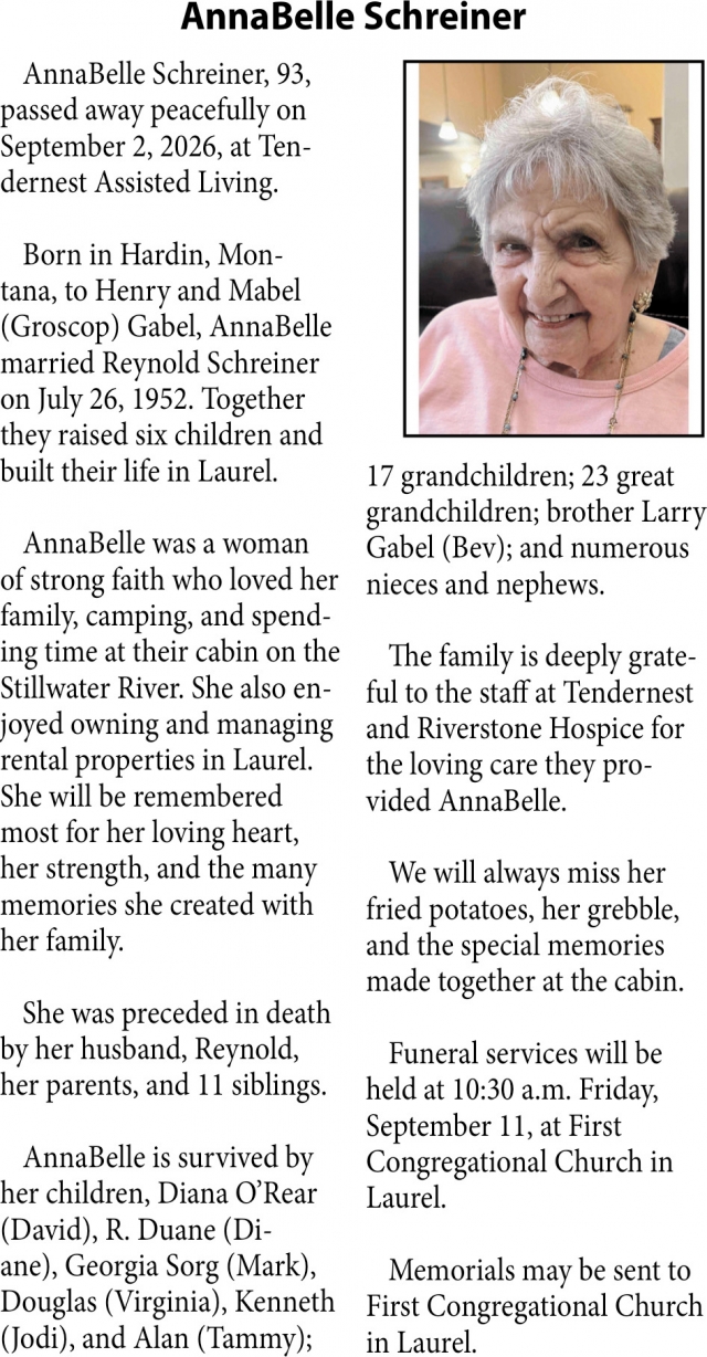 Celebration of Life, AnnaBelle Schreiner