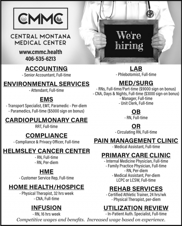 Multiple Healthcare Position, Central Montana Medical Center, Lewistown, MT