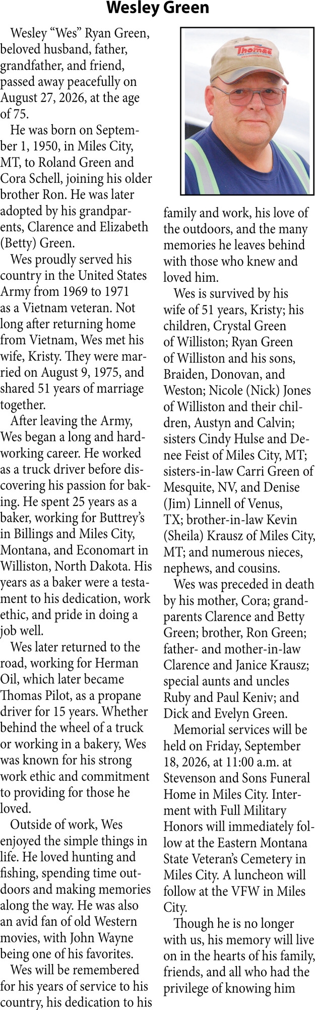 Celebration of Life, Wesley Green