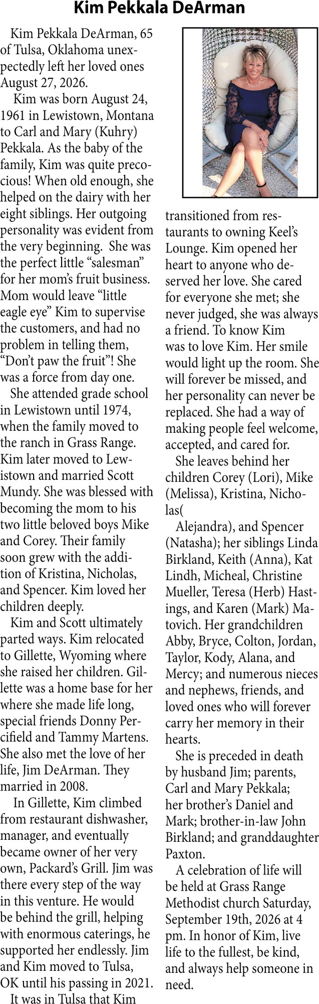 In Loving Memory, Kim Pekkala DeArman