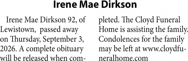 Celebration of Life , Irene Mae Dirkson
