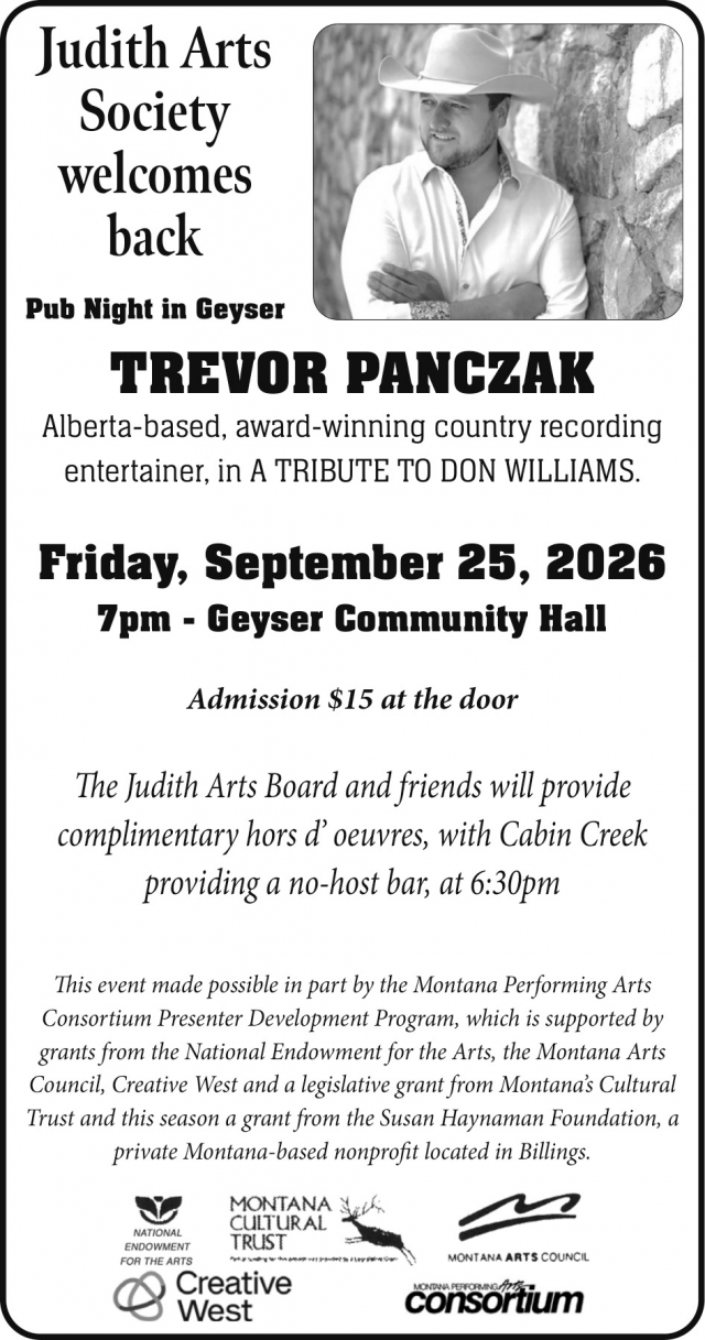 $15 Tickets at the Door, Pub Night in Geyser - September 25, 2026