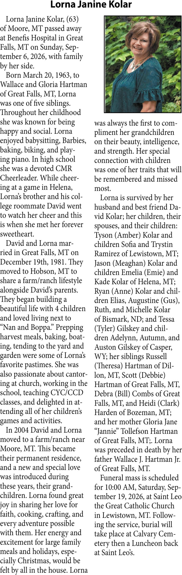 Celebration of Life, Lorna Janine Kolar