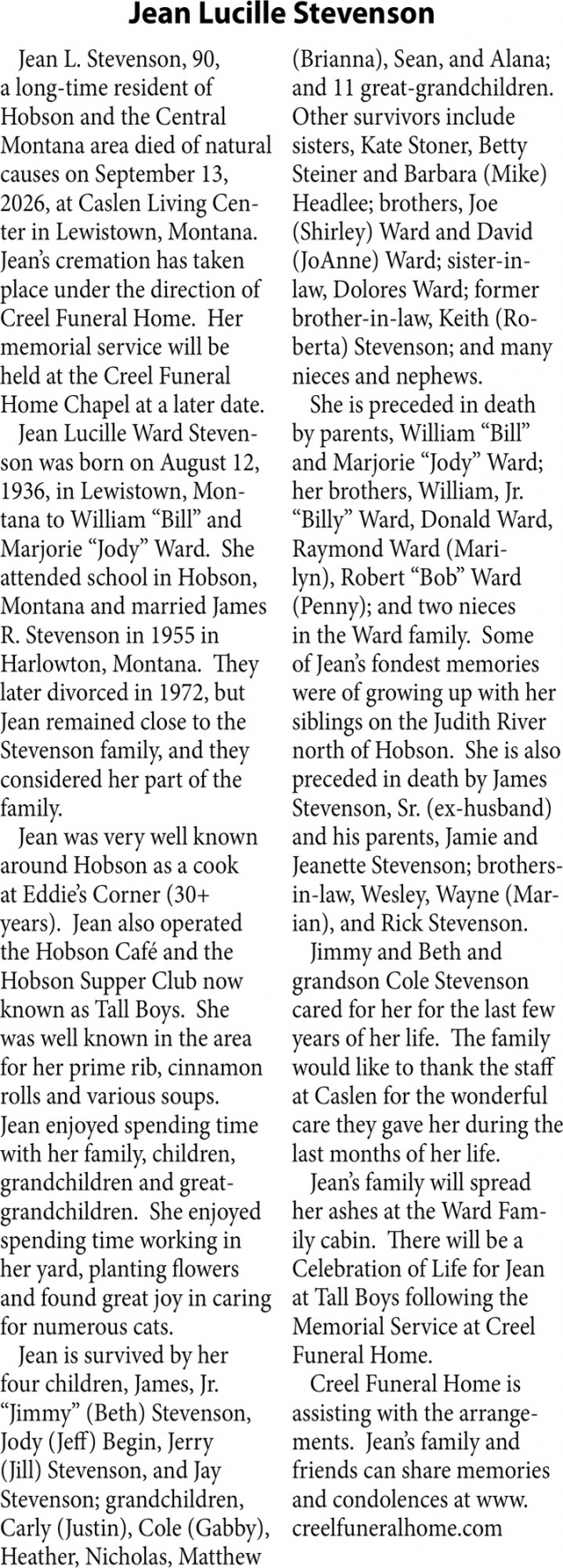 Celebration of Life, Jean Lucille Stevenson