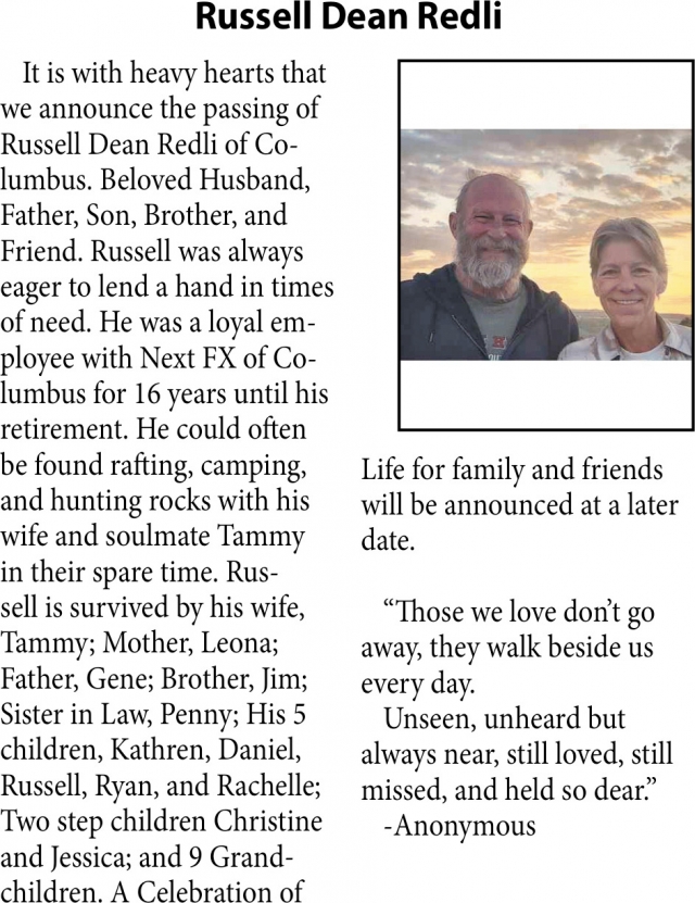 In Loving Memory, Russel Dean Redli