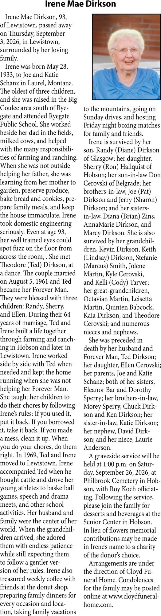 Celebration of Life, Irene Mae Dirkson