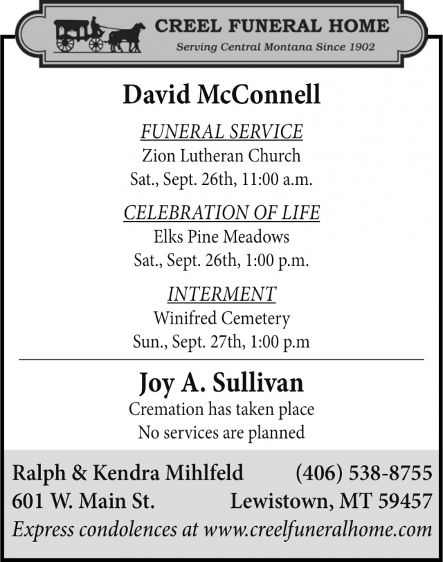 Funeral & Memorial Services, Creel Funeral Home, Lewistown, MT