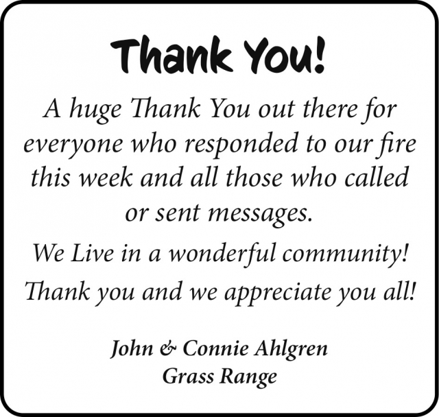 Thank You Community!, John & Connie Ahlgren