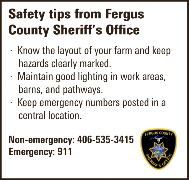 Know These Safety Tips, Fergus County Sheriff's Office