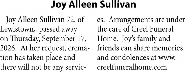 Celebration of Life, Joy Alleen Sullivan