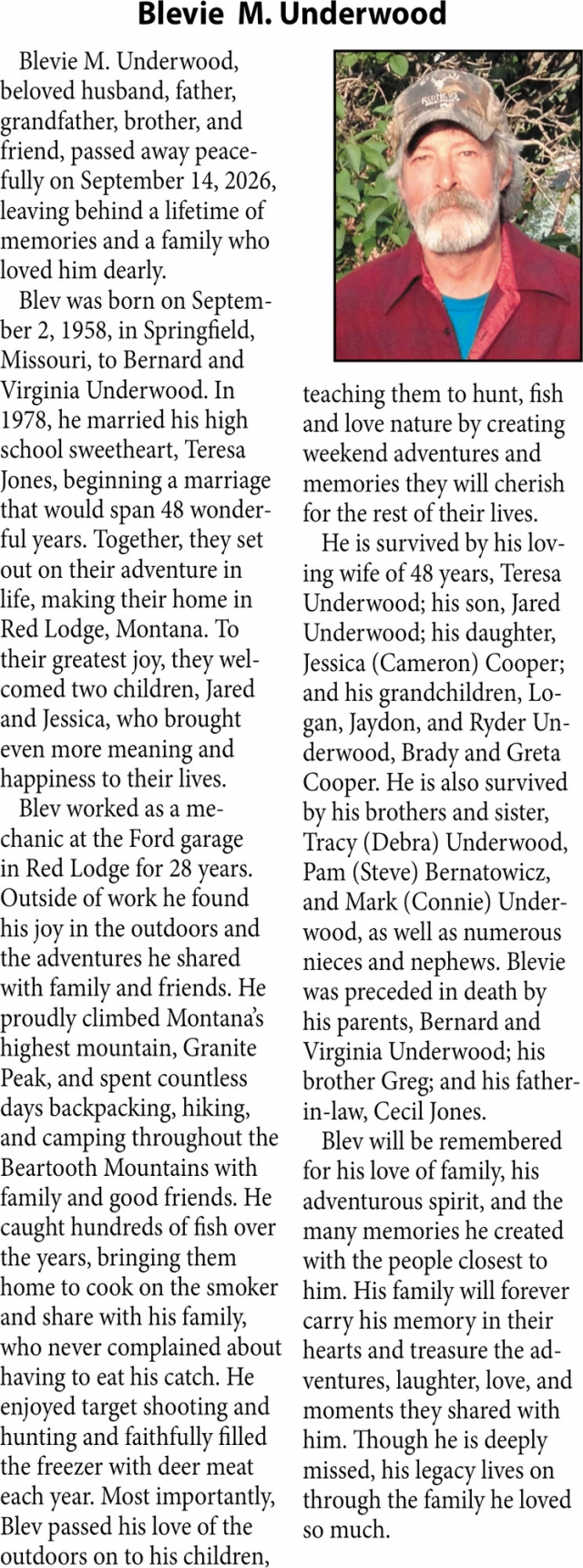 In Loving Memory, Blevie M. Underwood