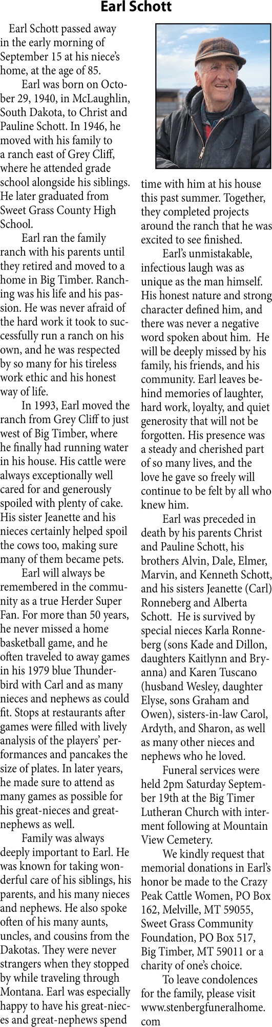 Celebration of Life, Earl Schott
