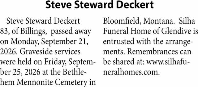 In Loving Memory, Steve Steward Deckert