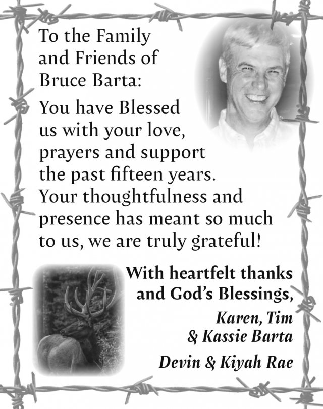 Thank You for Your Support, Barta Family