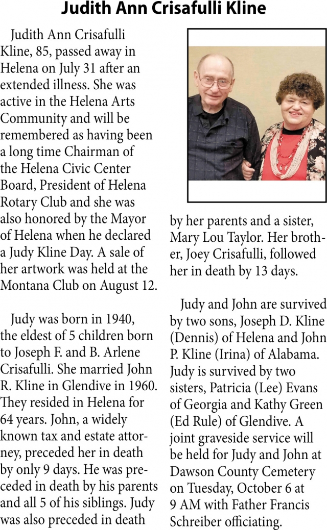 In Loving Memory, Judith Ann Crisafulli Kline