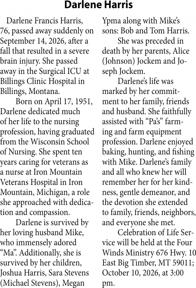 Celebration of Life, Darlene Harris