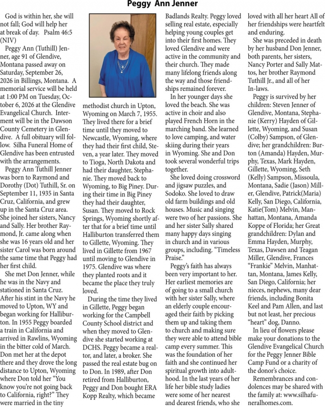 Celebration of Life, Peggy Ann Jenner