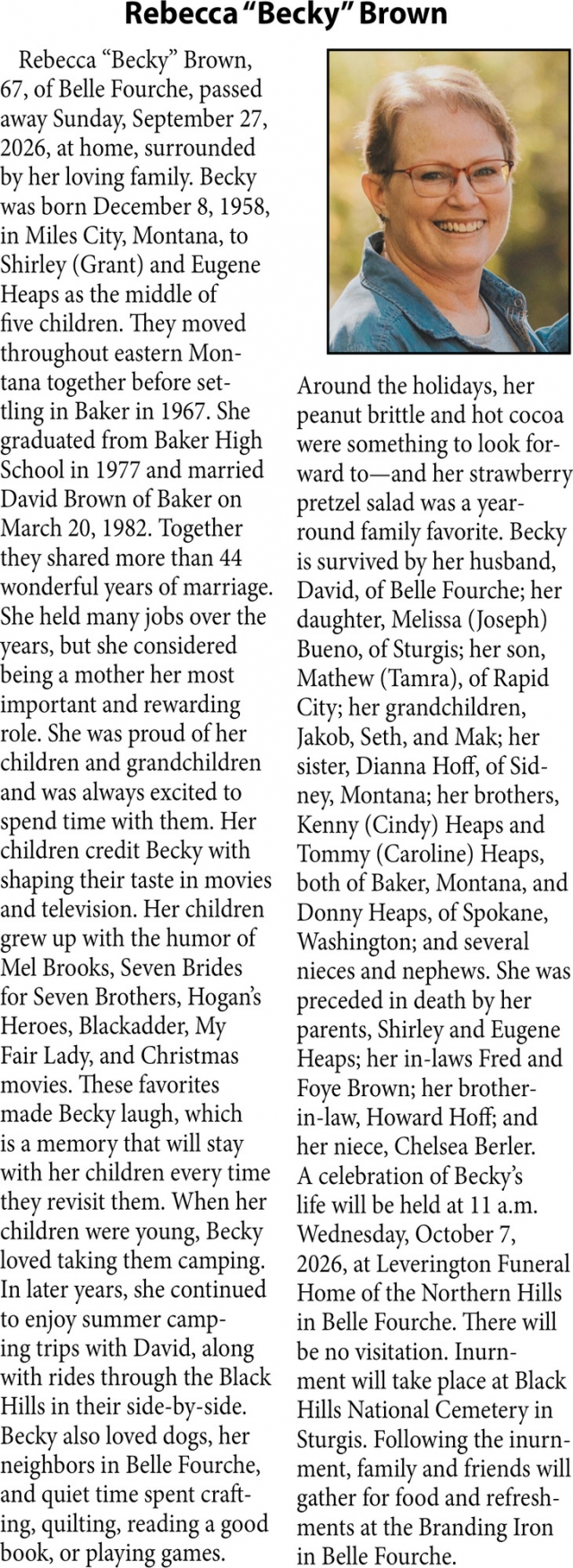 Celebration of Life, Rebecca "Becky" Brown