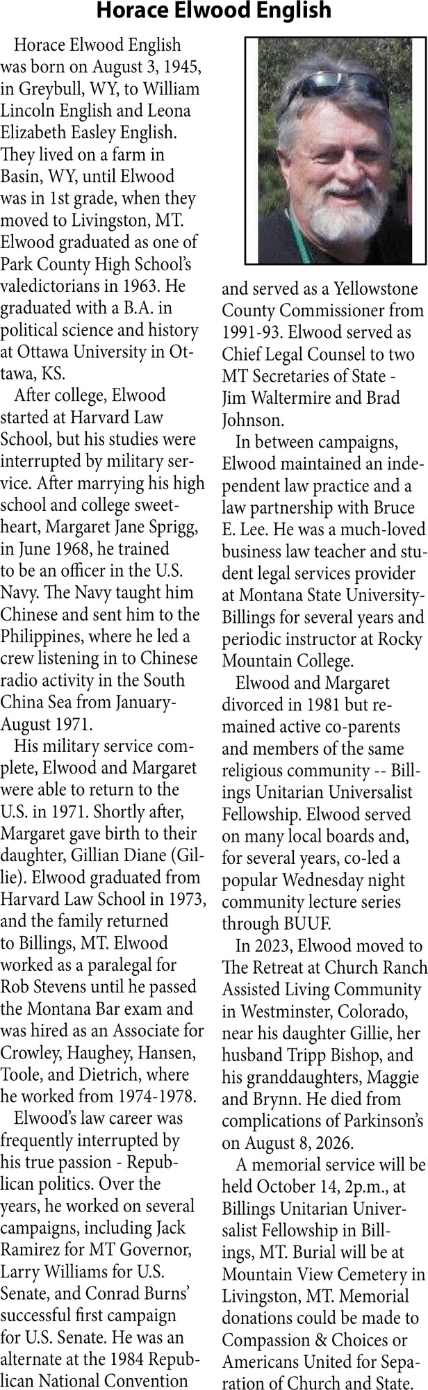 Celebration of Life, Horace Elwood English