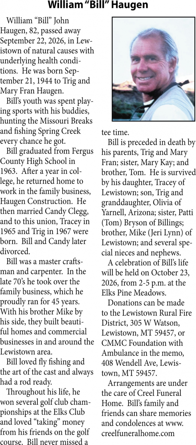 Celebration of Life, William "Bill" Haugen