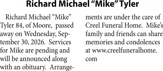 Celebration of Life, Richard Michael "Mike" Tyler