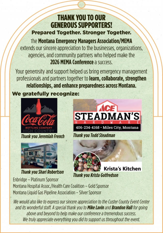 Thank You MEMA Sponsors, Montana Emergency Managers Association