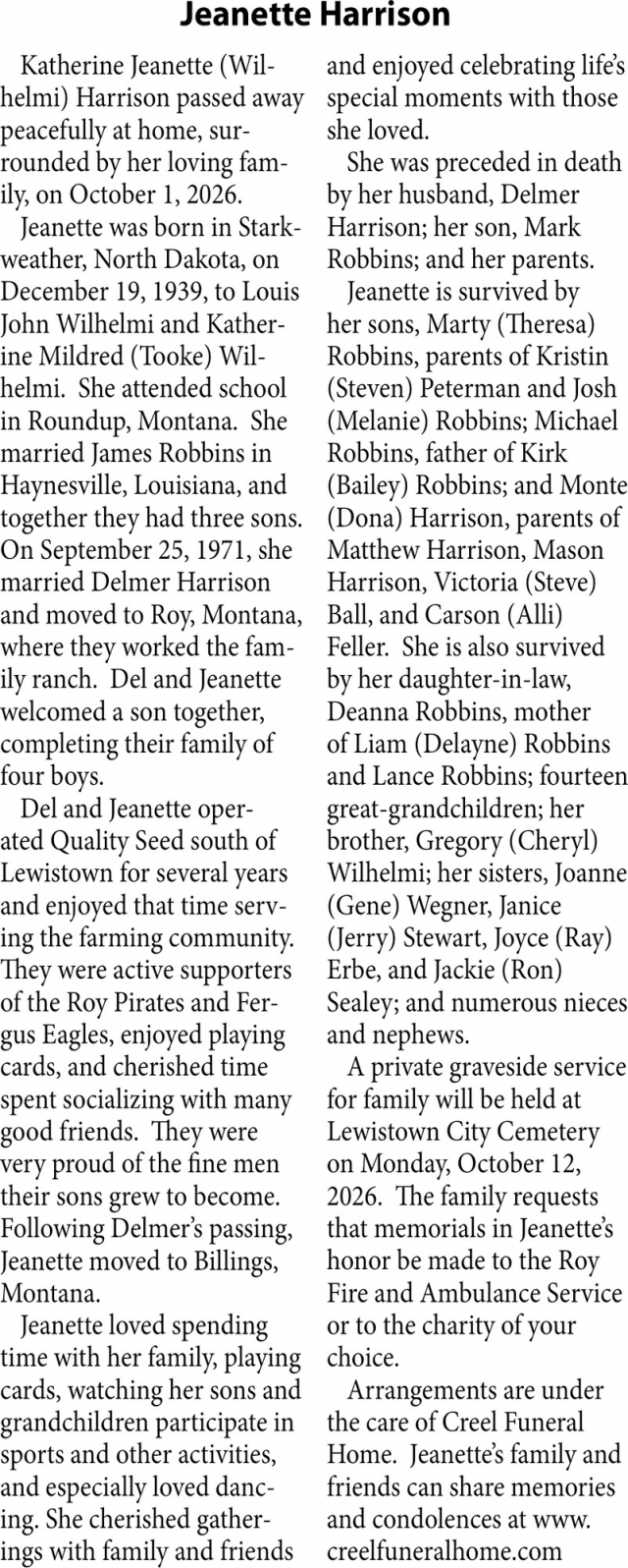 Celebration of Life, Jeanette Harrison