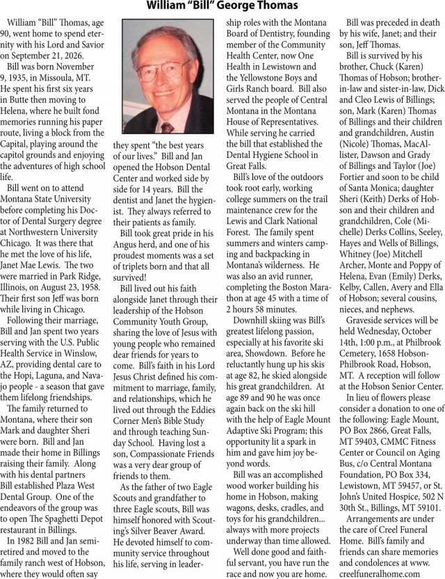 In Loving Memory, William George Thomas