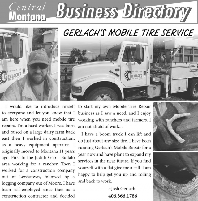 24/7 Mobile Tire Service, Gerlach's Mobile Tire Service, Moore, MT